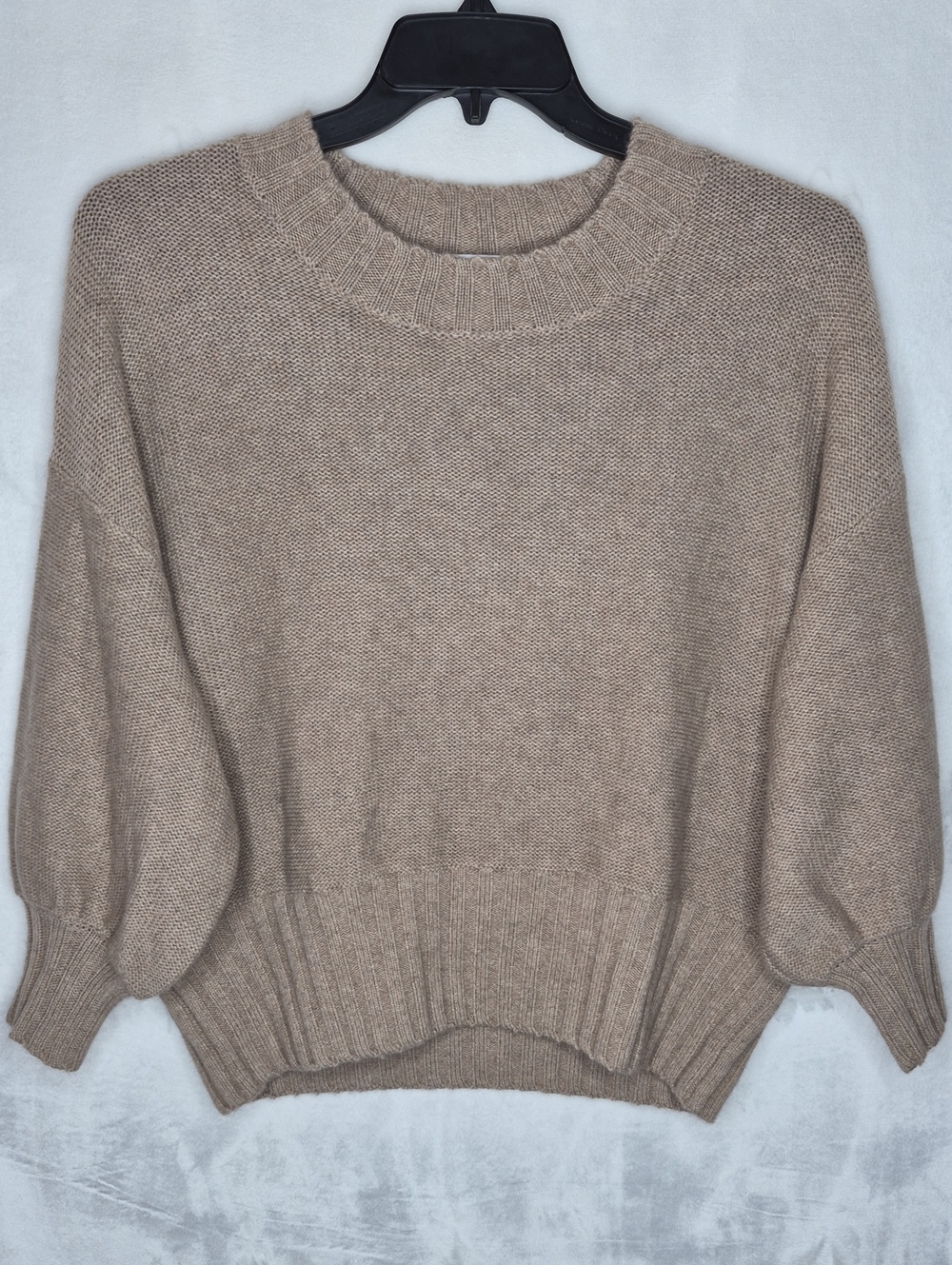 Van Kukil Tan 100% Cashmere Balloon Sleeve Crewneck Sweater - Size M